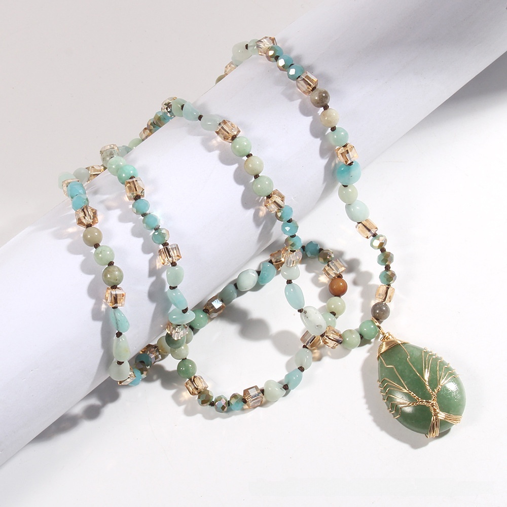 Constellation Water Drop Natural Stone Glass Bohemian Style Pendant Necklace Women's Jewelry Accessories