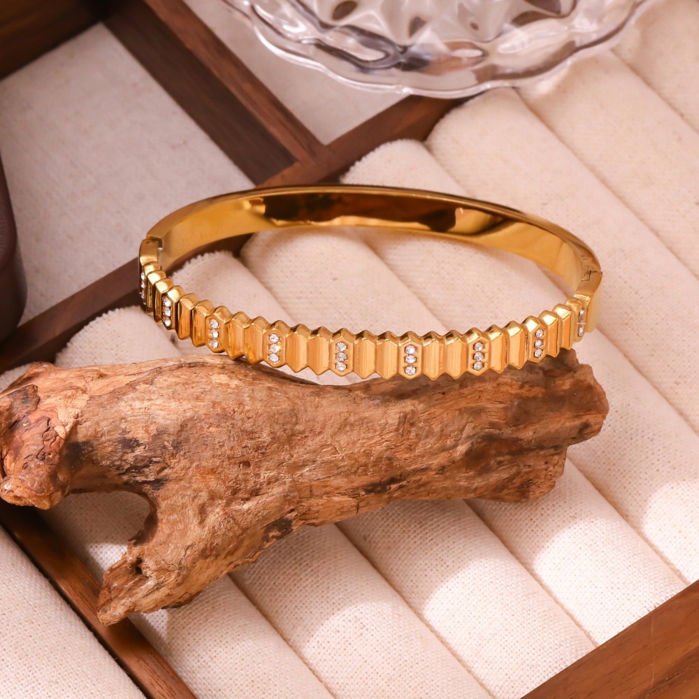 Stainless Steel Full Diamond Bracelet Minimalist Daily Matching Wristband Jewelry Accessories