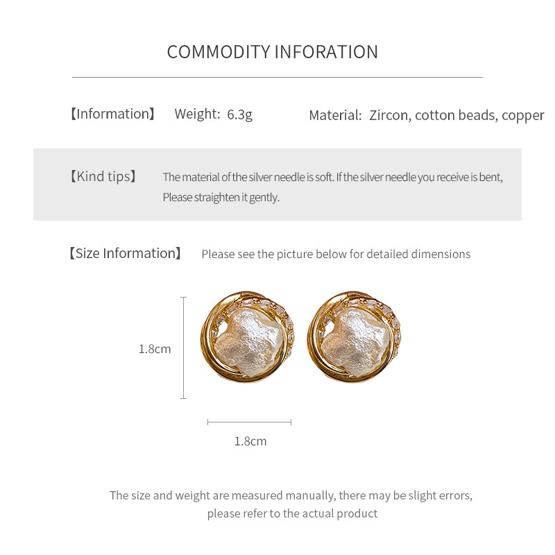 Silver Pin Zircon Cotton Bead Earrings Jewelry Accessories