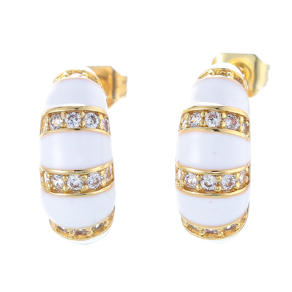 Retro C-shaped Color Earrings Micro-inlaid Zircon Copper Earrings