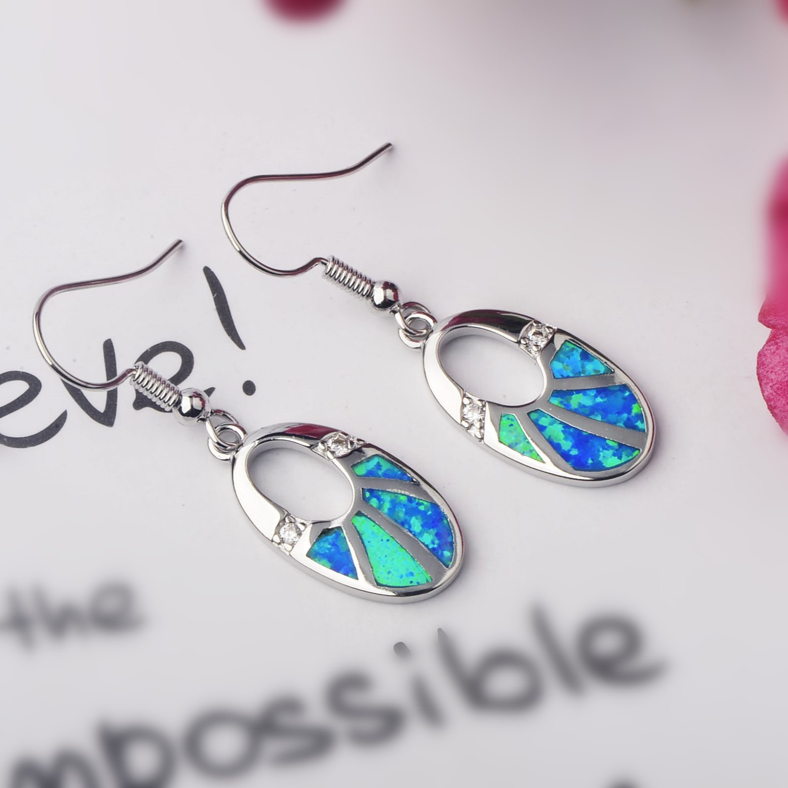 TikTok Ins Style Oval Opal European Amber European Fashion Drop Earrings Copper Material Holiday Style Jewelry Accessories