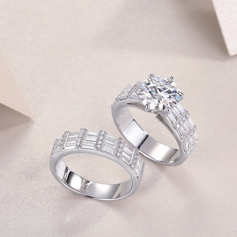 925 Sterling Silver Moissanite Geometric Rings GRA Certificate