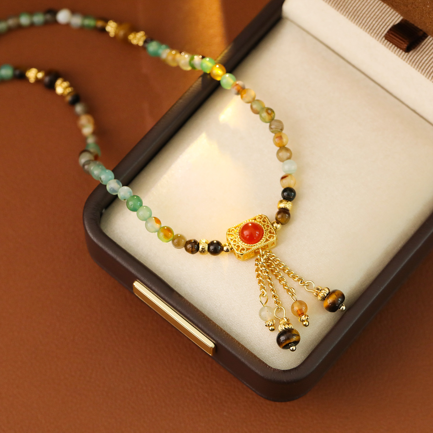 Natural Red Agate Shoushan Stone Double Use New Chinese Style Necklace Bracelet Chinese Style Bell Classical Ethnic Trend