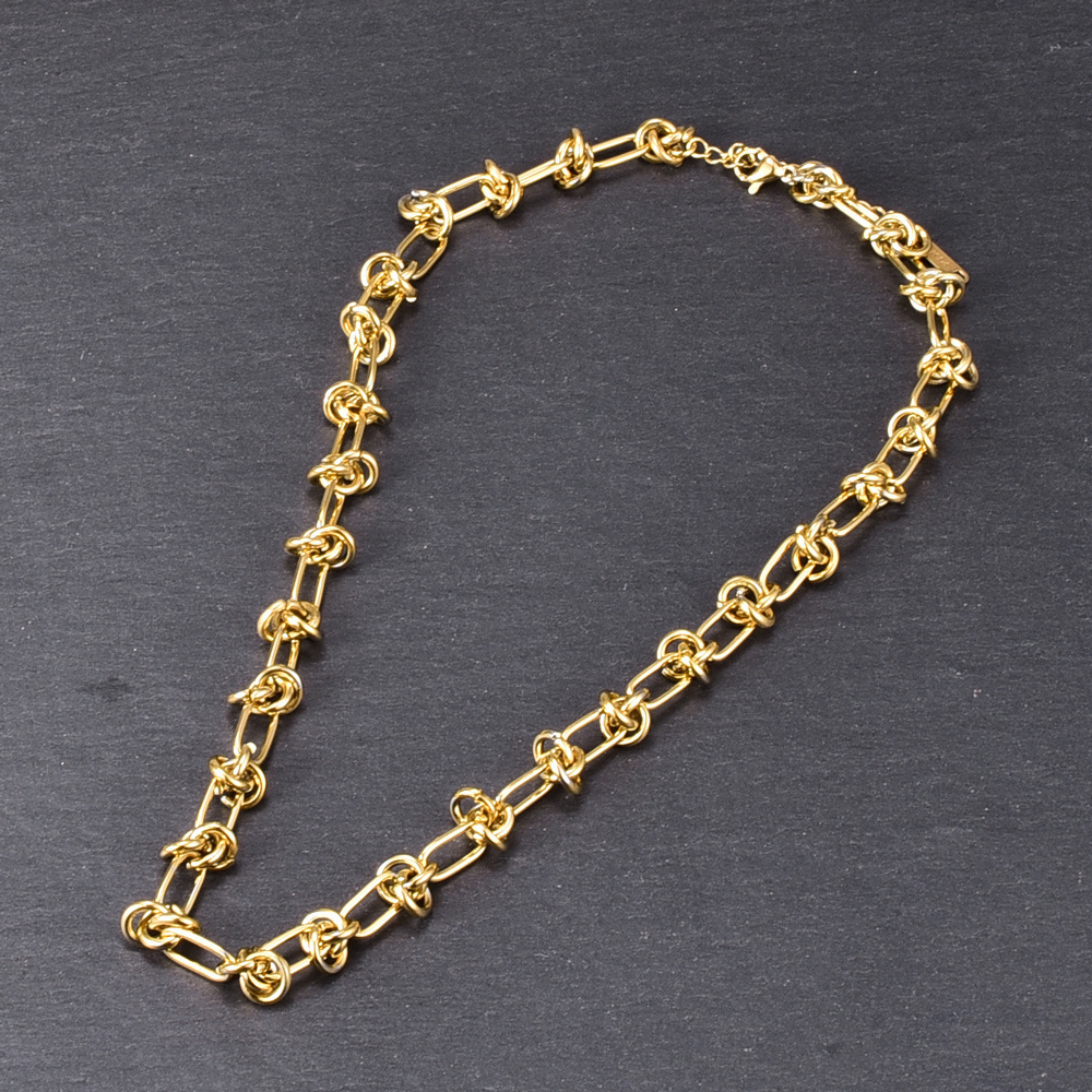 PVD Coated 18K Real Gold Plated Knot 304 Stainless Steel Hip-Hop Waterproof Non Tarnish Necklace