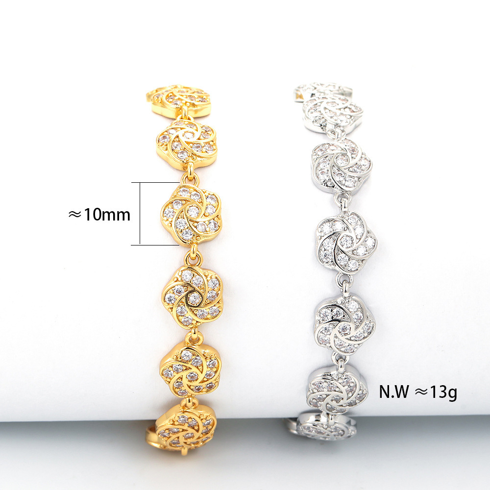 Fashion Geometric Flower Copper Inlaid Zircon Petal Bracelet Wholesale