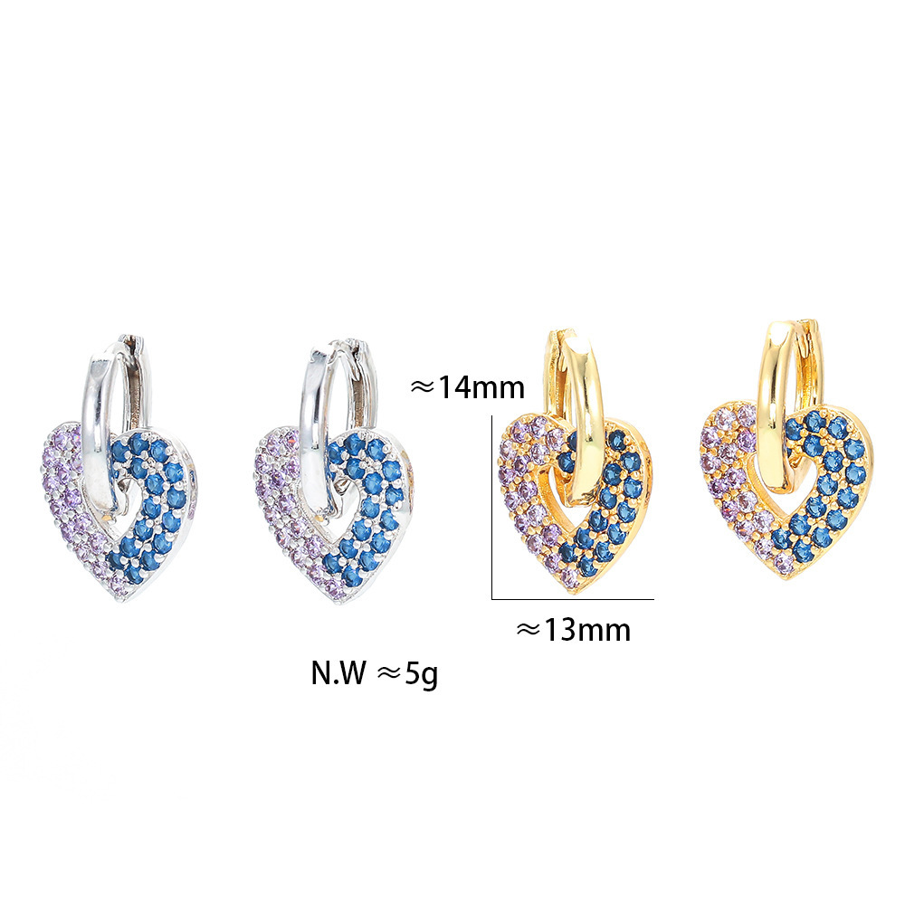 Fashion Contrast Color Zircon Heart-shaped Earrings