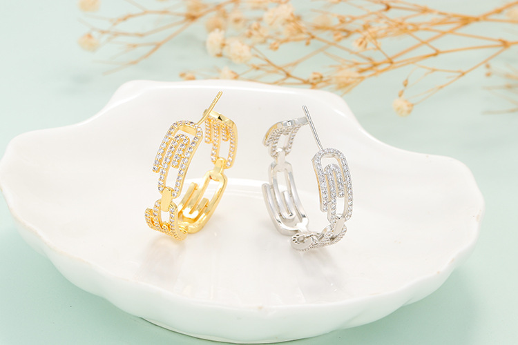 Wholesale Jewelry Zircon Paper Clip Hollow Copper Earrings Nihaojewelry