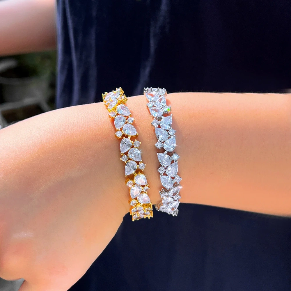 Brass Bracelet Shiny Cubic Zirconia Exquisite Women's Bracelet Bridal Engagement Wedding Bracelet Jewelry Accessories