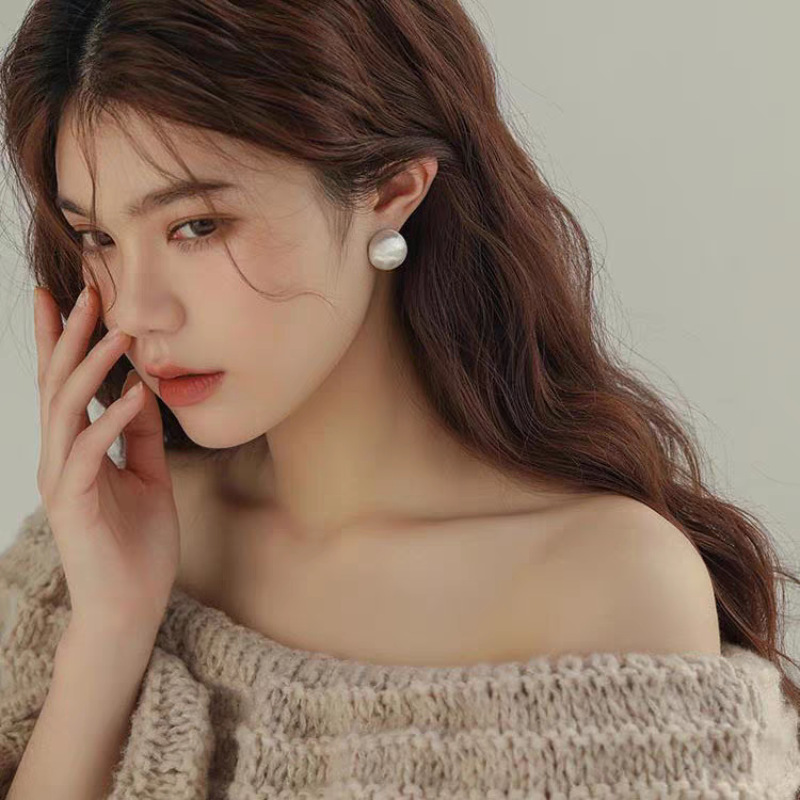 925 Silver Needle Earrings Copper Plated Matte Brass Round Ball Elegant Simple Versatile Geometric Pattern Women's Jewelry Accessories