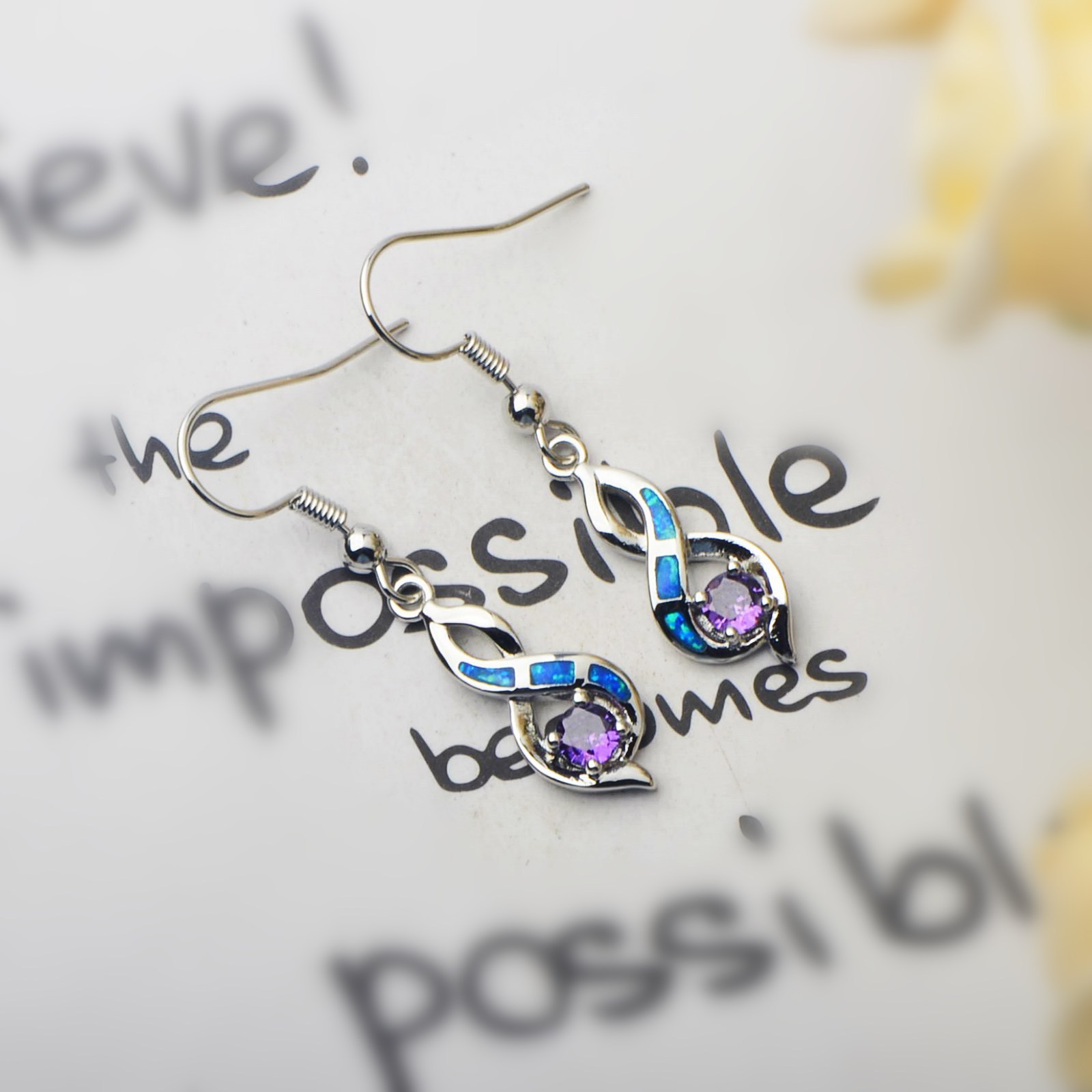 Beach Girl Heart Shaped Opal Earrings TikTok Trend Ocean Wind Sweet Style Geometric Pattern Copper Jewelry Accessories