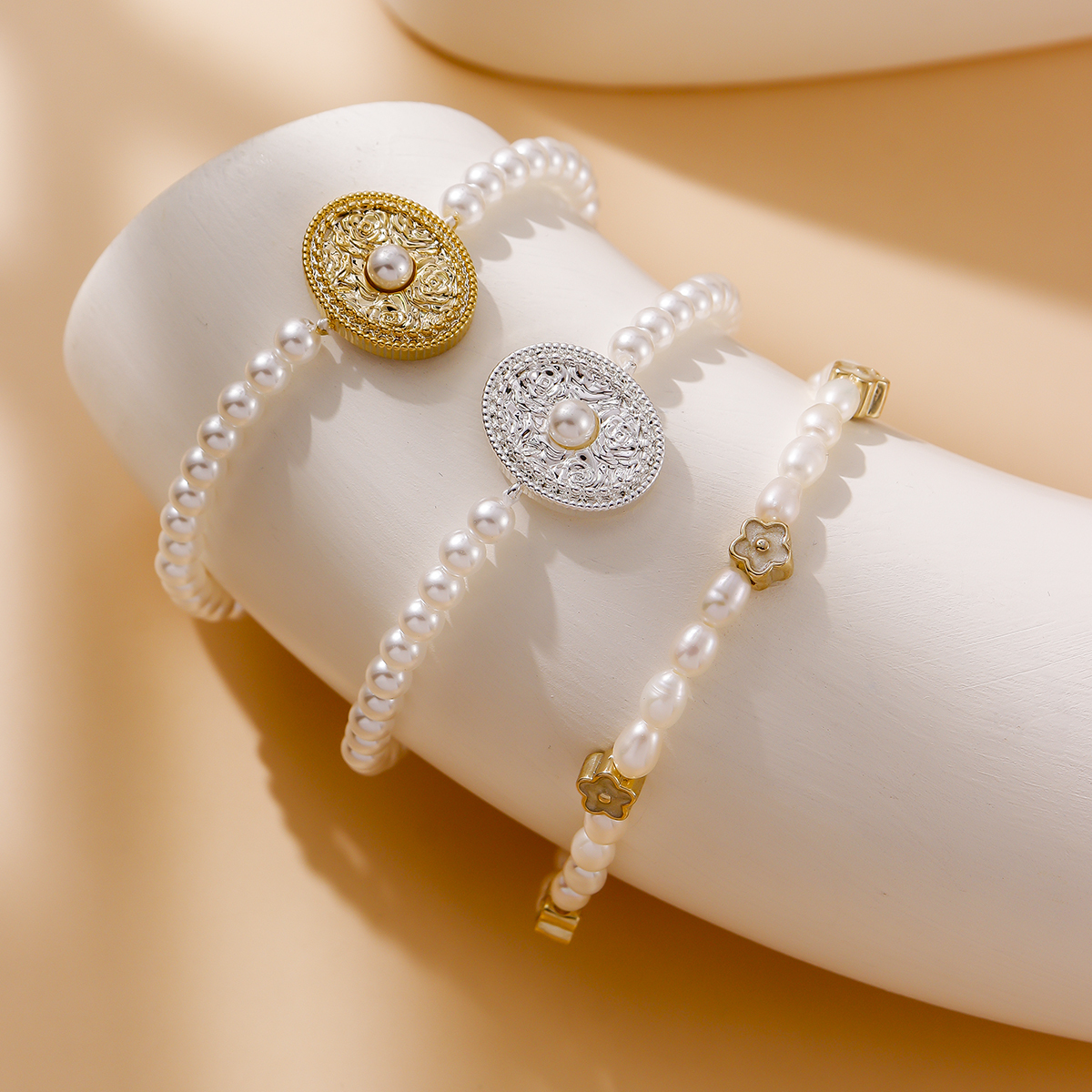 TikTok Hot New Zircon Pearl Bracelet Fashion Gentle Elegant Versatile Electroplated Real Gold Perfect Round Strong Luster Pearl Bracelet