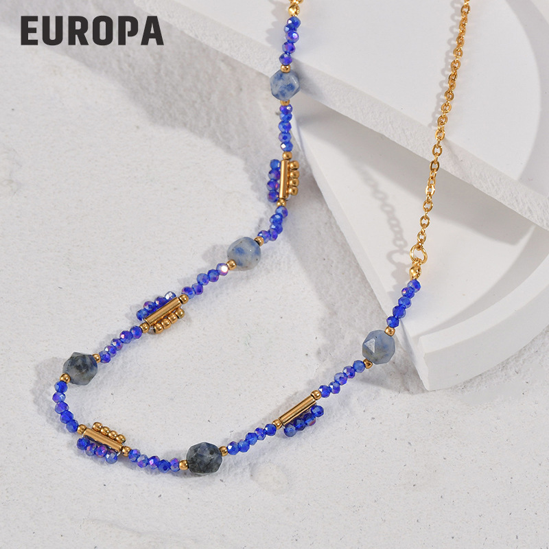 Colorful Titanium Steel Beaded Necklace For Women Non-Fading Versatile High-End Clavicle Chain Jewelry Geometric Pattern Round Design