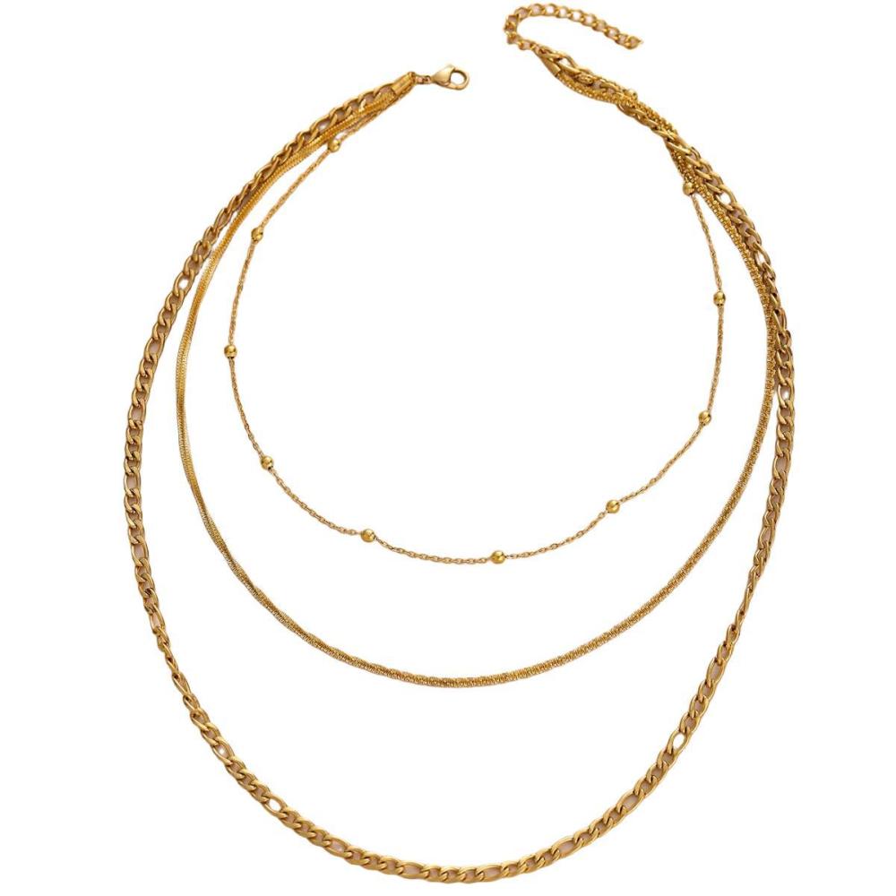 Triple Bead Chain Necklace Stainless Steel Material Gold Plated Titanium Metal Jewelry For Women Non-Fading Trendy Accessories
