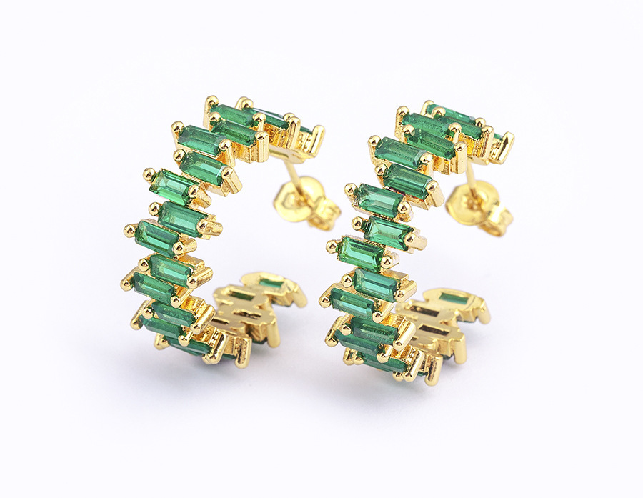 18K Gold Plated Fashionable Irregular Square Zircon Earrings For Women Elegant Copper Alloy Jewelry Accessories