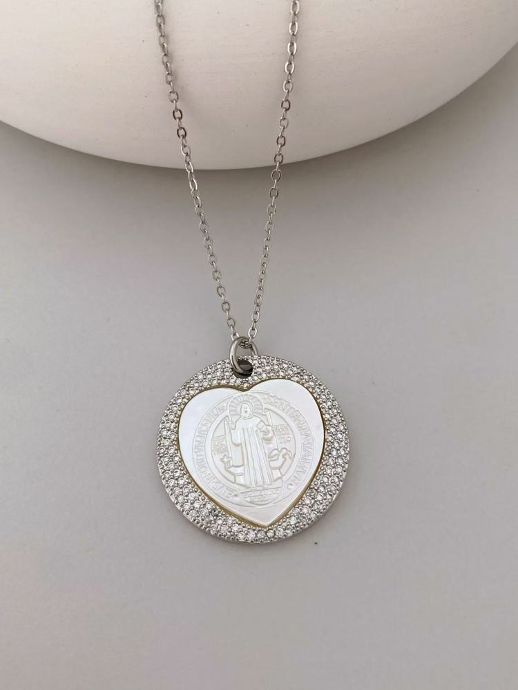 New Zircon White Mother-of-Pearl Guadalupe Pendant Women's European Style Jewelry Accessories Geometric Pattern Electroplated