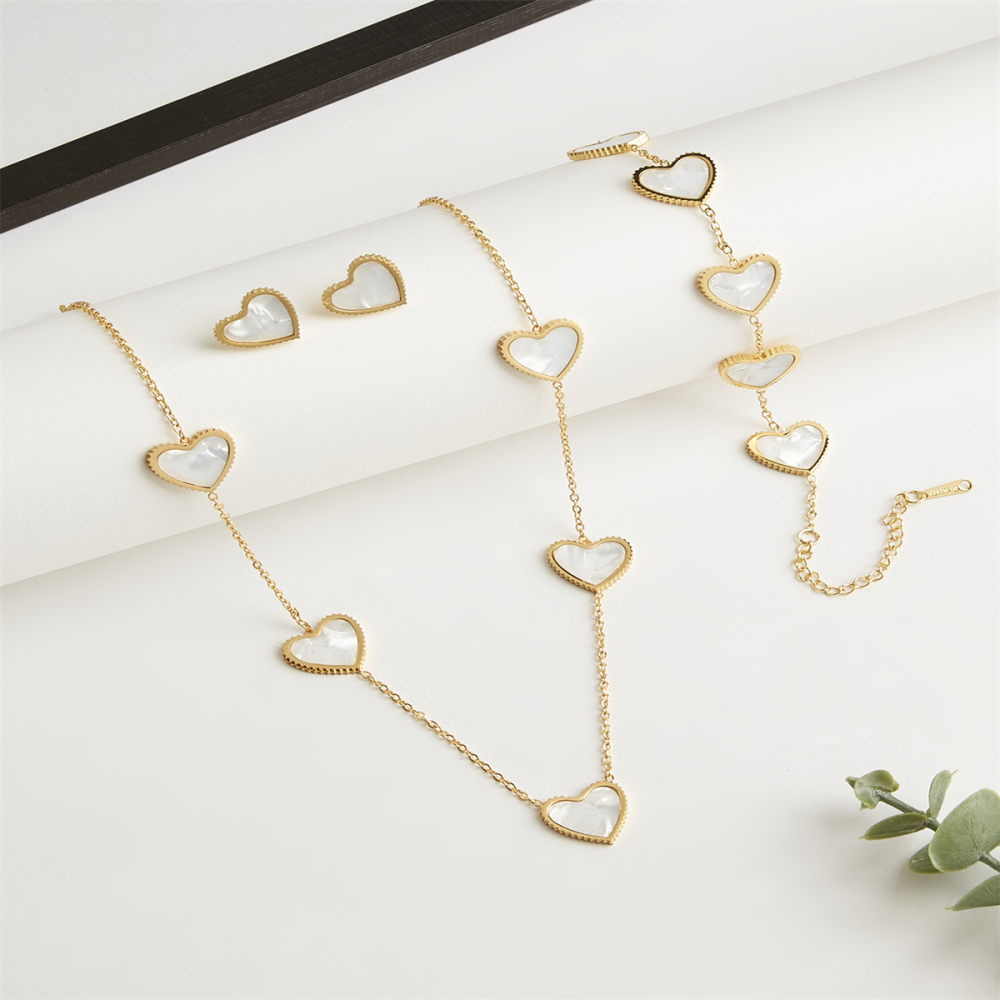 302 Stainless Steel Heart Shape Electroplating Golden Plated Elegant Luxurious Sweet Cable Chain Jewelry Set