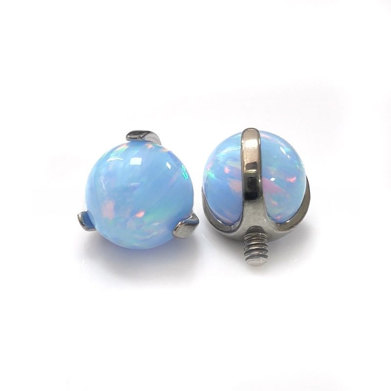 F136 Titanium Opal Ball Ear Studs Three Prong Set Round Ball Piercing Jewelry Accessories Tongue Rings Unisex Wedding Birthday