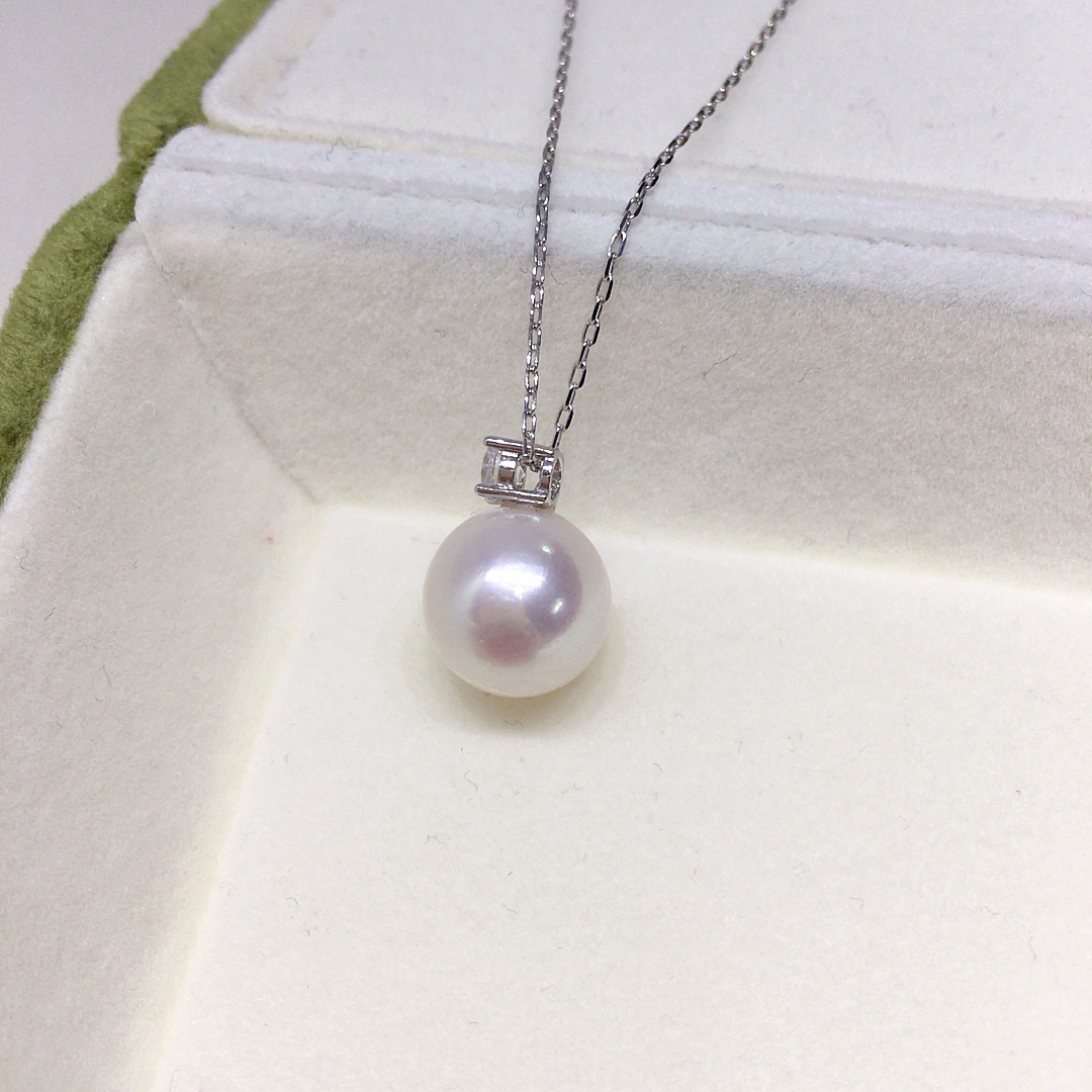 Natural Freshwater Pearl Necklace Single Bead Perfect Round Aurora Pearl Pendant S925 Sterling Silver Clavicle Chain Women's Style White