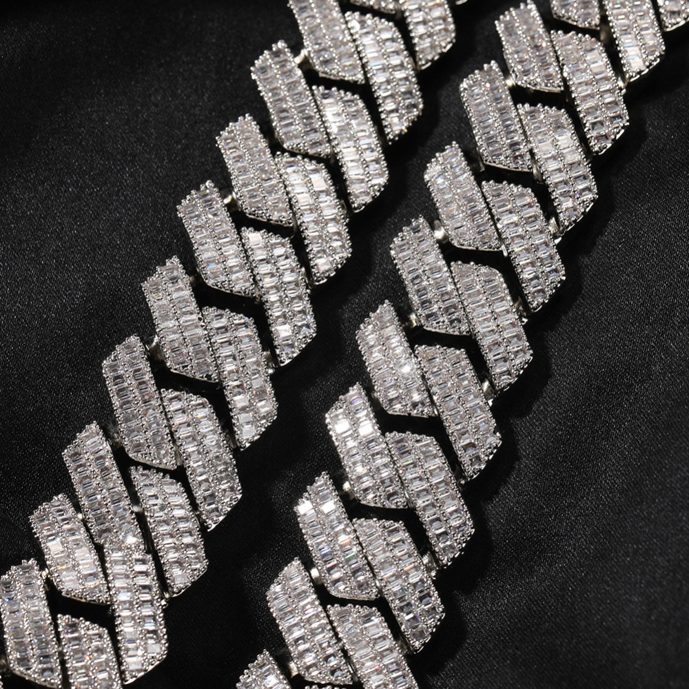 Men's Hip-Hop Necklace Double Row Zircon Fashion Domineering Flip Clasp Luxury Trendy Brand Geometric Pattern Color-Block Alloy Jewelry