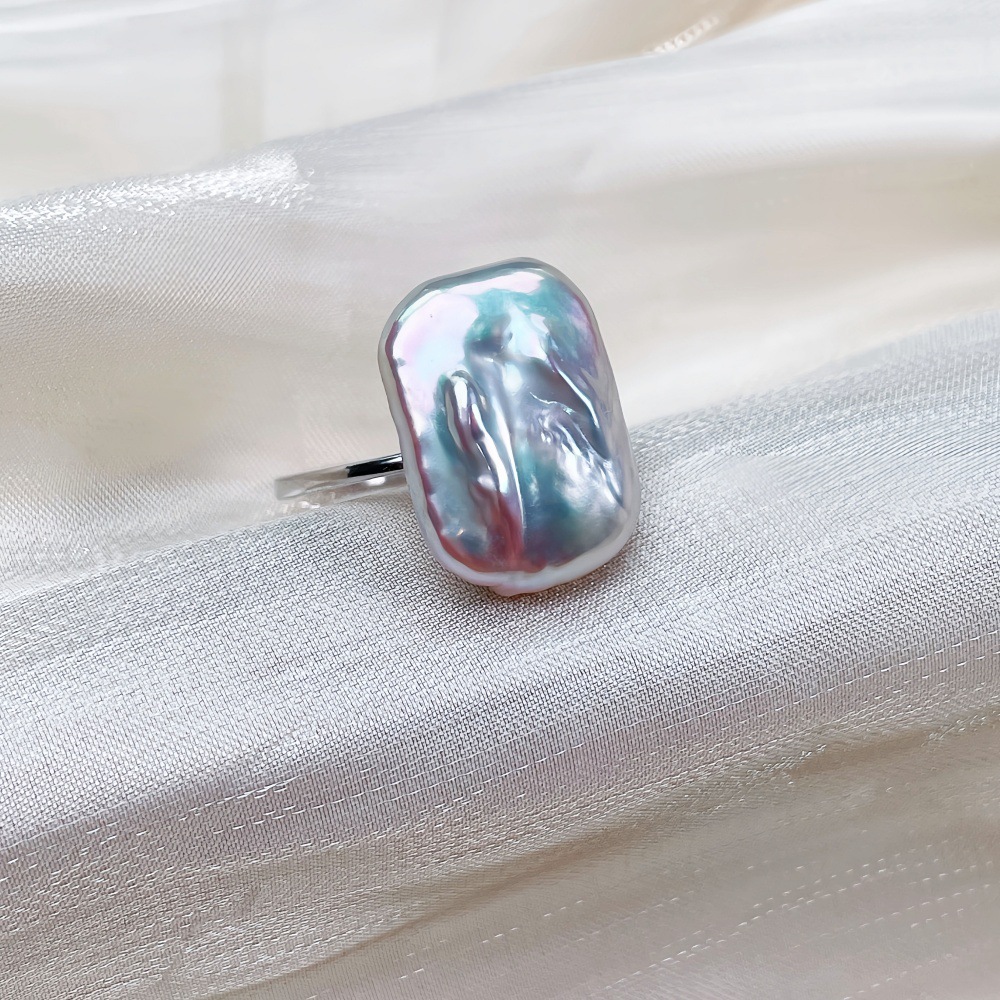 Baroque Style Pure Silver Earrings And Ring Set With Freshwater Pearl Square Design For Women Luxury Personality Jewelry Accessories