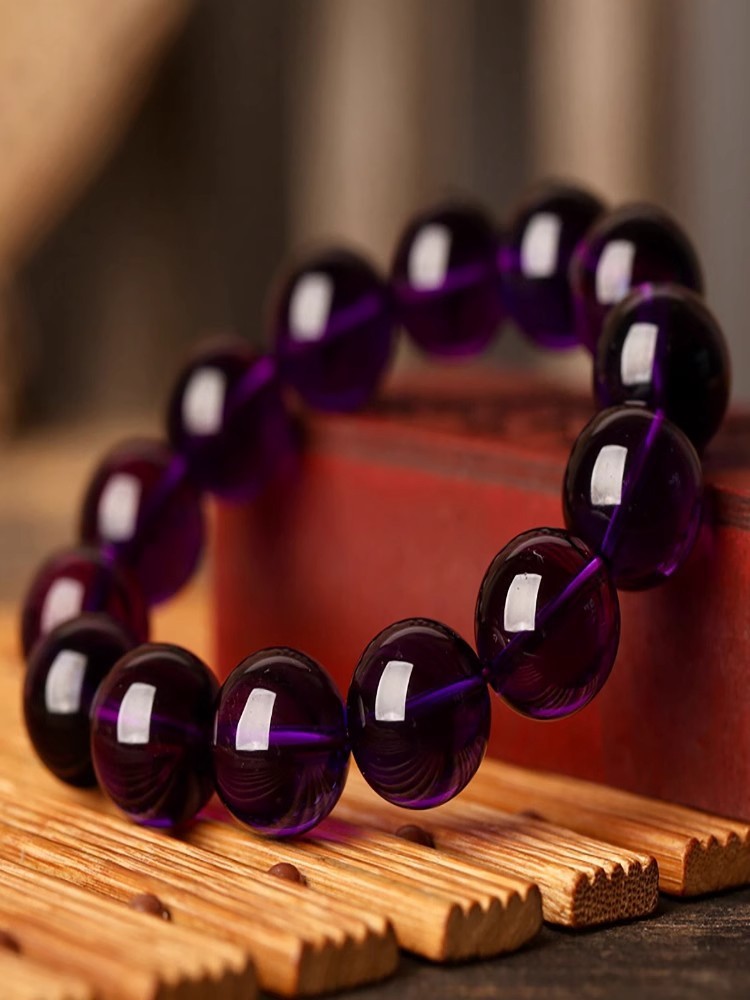 Natural Grade Collectible 7A Purple Quartz Bracelet For Women Deep Violet Single Circle Crystal Bracelets Geometric Pattern