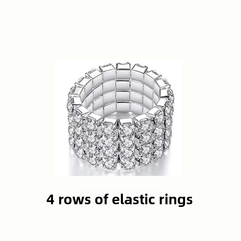 Full Diamond Claw Chain Necklace Bracelet Ring Earrings Four-Piece Set Geometric Women's Jewelry Accessories