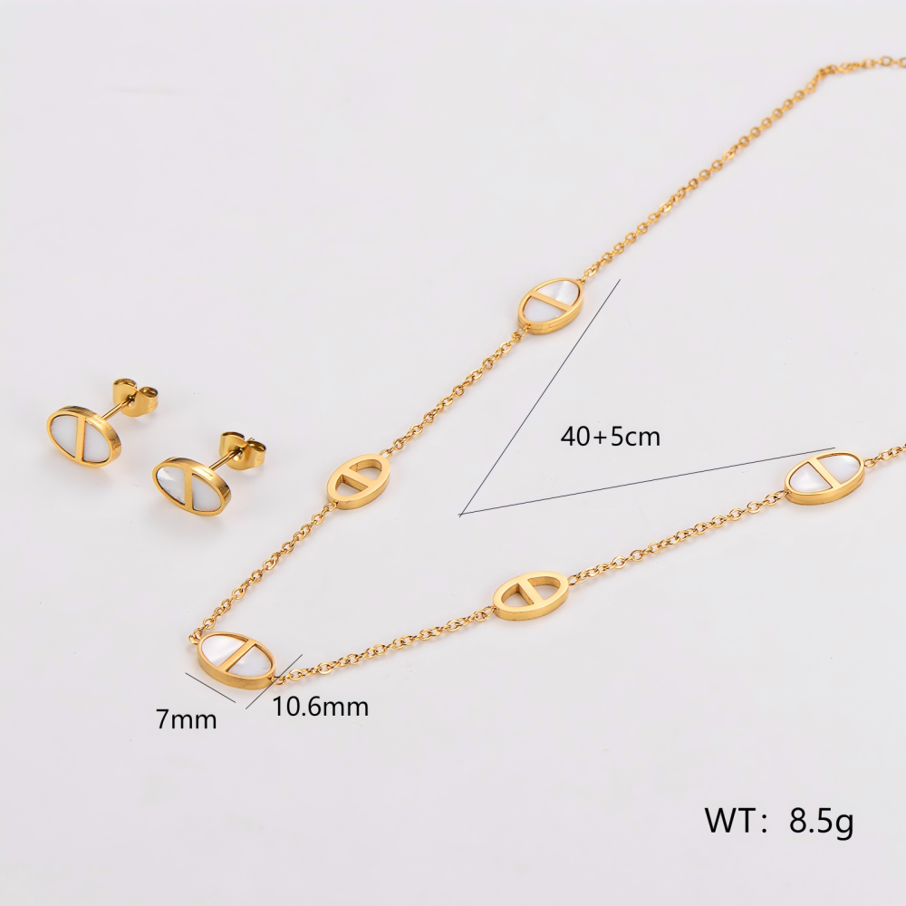 AML New Version Simple Versatile New Style White Shell Stainless Steel Collarbone Chain And Earrings Ins High-End Feel Women's Set Accessories