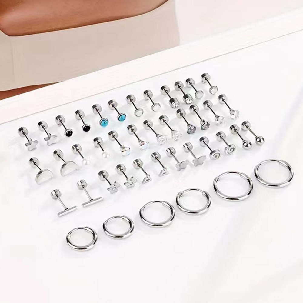 Minimalist Style Five-Pointed Star Round Square 304 Stainless Steel Zircon Earrings Round Earrings Non-Fading Luxurious Niche Jewelry Accessories