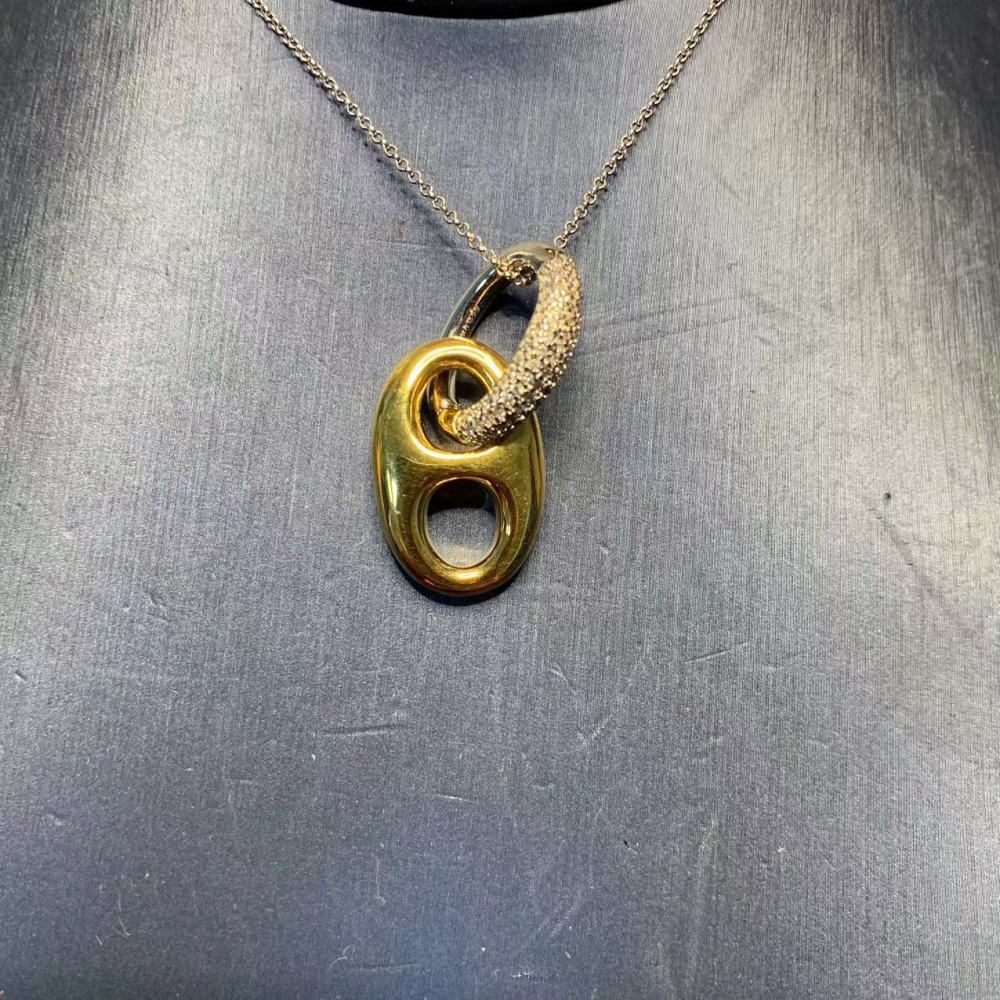 Gold Plated Pig Nose Earrings Women's Set Exaggerated Ear Jewelry Oval Necklace Delicate Clavicle Chain Simple Style Accessories