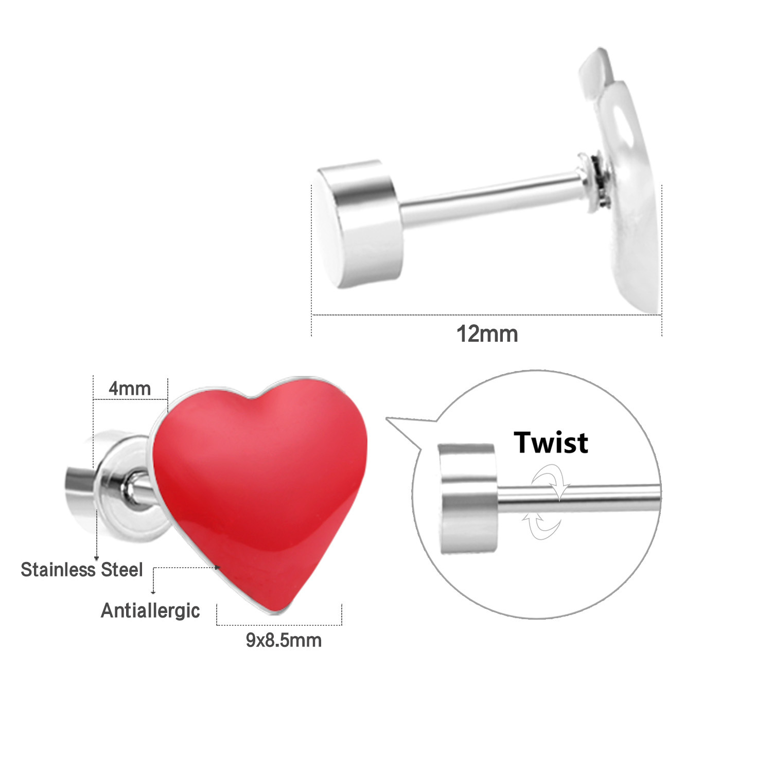 Stainless Steel Screw Back Earrings For Women Sweet Heart-shaped Star Moon Stud Earrings Fashion Bohemian Floral Print Jewelry Accessories