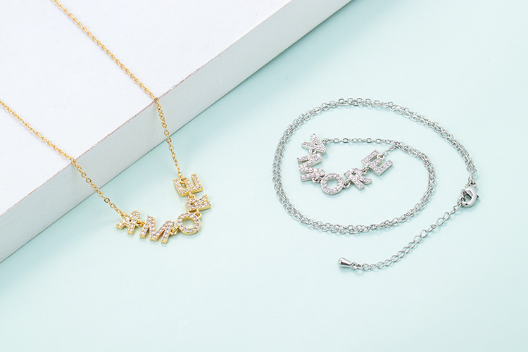 Fashion Zircon English Letters Pendant Clavicle Chain Necklace