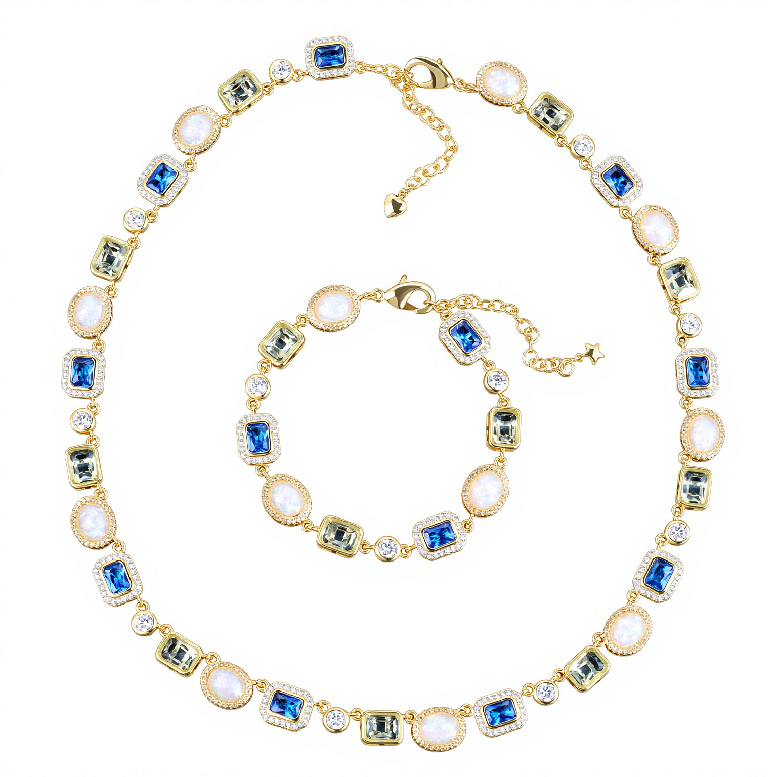 Colorful Gemstone Necklace Women's Fashion Jewelry Zircon Accessory Hip Hop Style Pendant Clavicle Chain Luxury Sensation