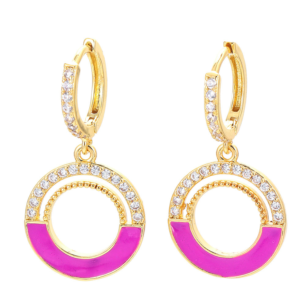 Wholesale Jewelry Zircon Round Pendant Color Copper Earrings Nihaojewelry