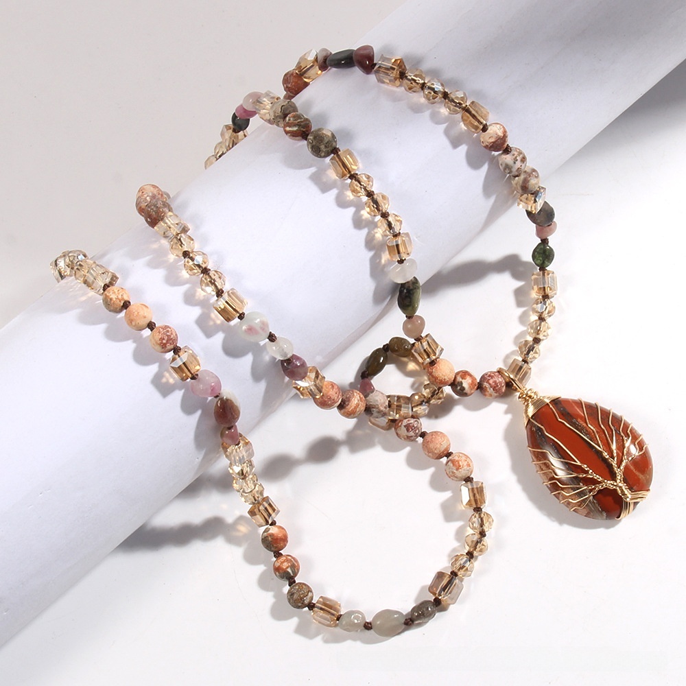 Constellation Water Drop Natural Stone Glass Bohemian Style Pendant Necklace Women's Jewelry Accessories