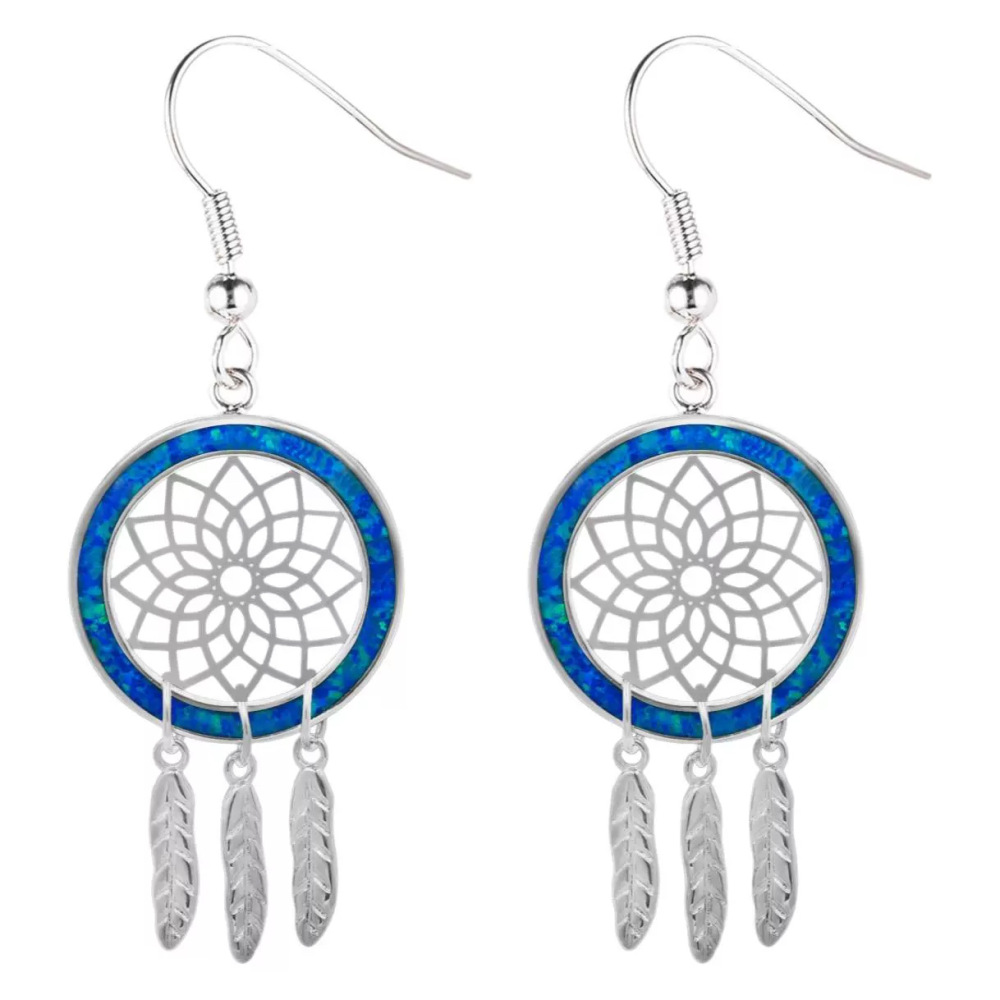 Oceanic Dream Weaving Opal Earrings Beach Girl Sweet Style Geometric Pattern Copper Jewelry Accessories