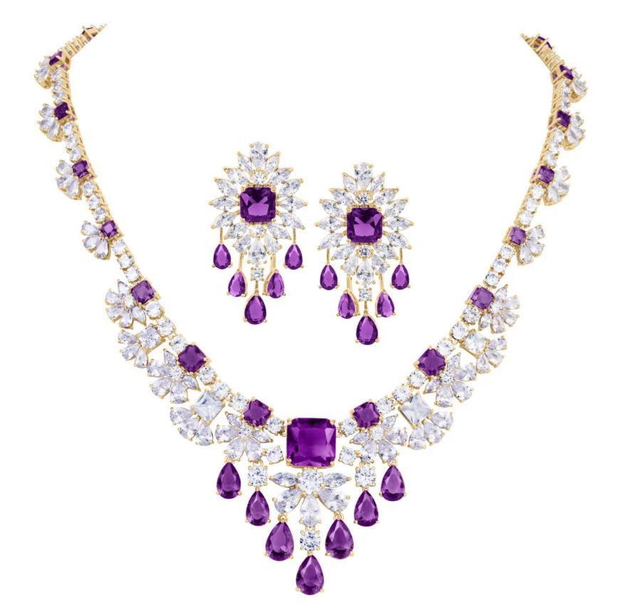 Elegant Copper Wedding Jewelry Set Sparkling Zircon Necklace Earrings Dinner Party Accessories Suitable For Women To Wear On Weddings Or Parties