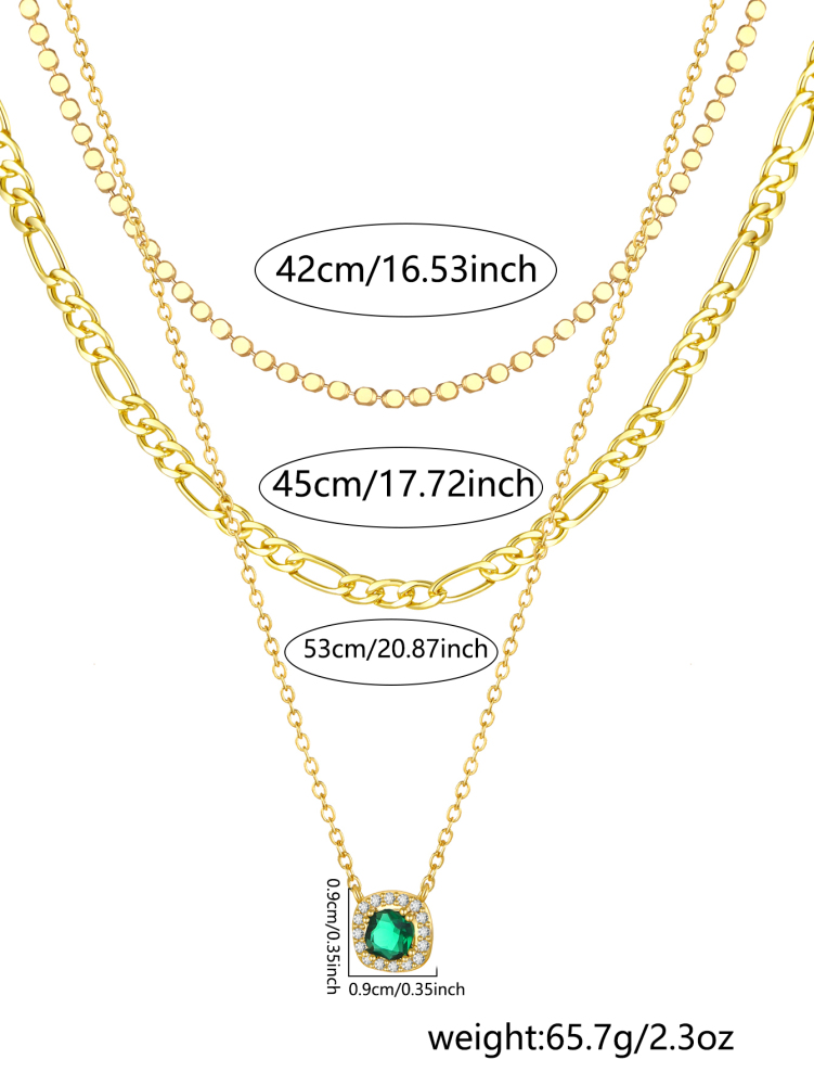 18K Gold Plated Personalized Grid Paperclip Box Multi-layer Necklace With Copper Inlaid Shiny Cubic Zirconia Pendant Set Necklace/Fashion Jewelry Gift Box Accessories/Suitable For Girlfriend Gifts And Daily Wear