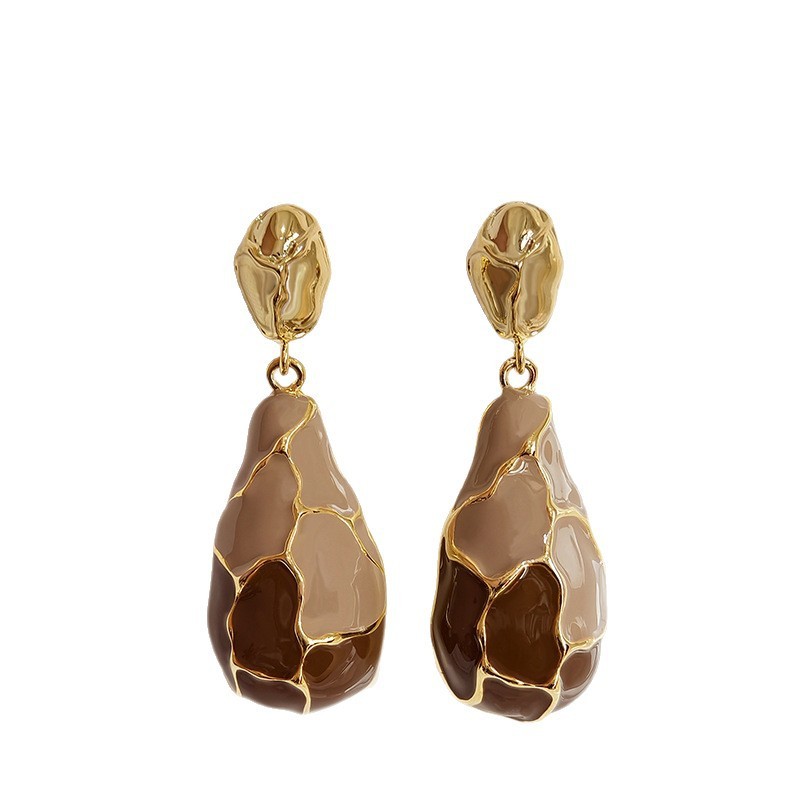 Fashionable Vintage Striped Drip Glaze Earrings For Women French Style Cracked Pattern Puzzle Drop Earrings Water Pattern Accessories