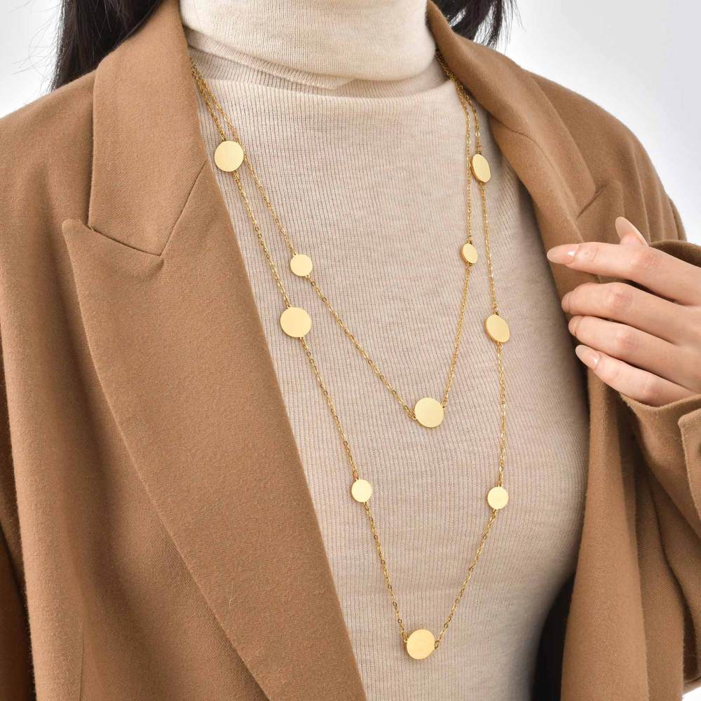 18K Gold Plated 304 Stainless Steel Vacuum Electroplating (In Furnace) Geometric Pattern (Jewelry) Waterproof Non-Fading Hollow Y-Shaped Necklace Long Sweater Chain Women's Accessories