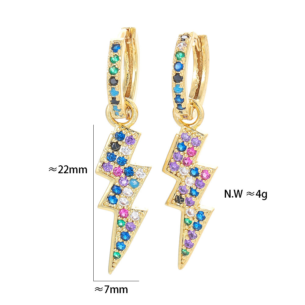 Fashion Color Zircon Lightning Copper Earrings