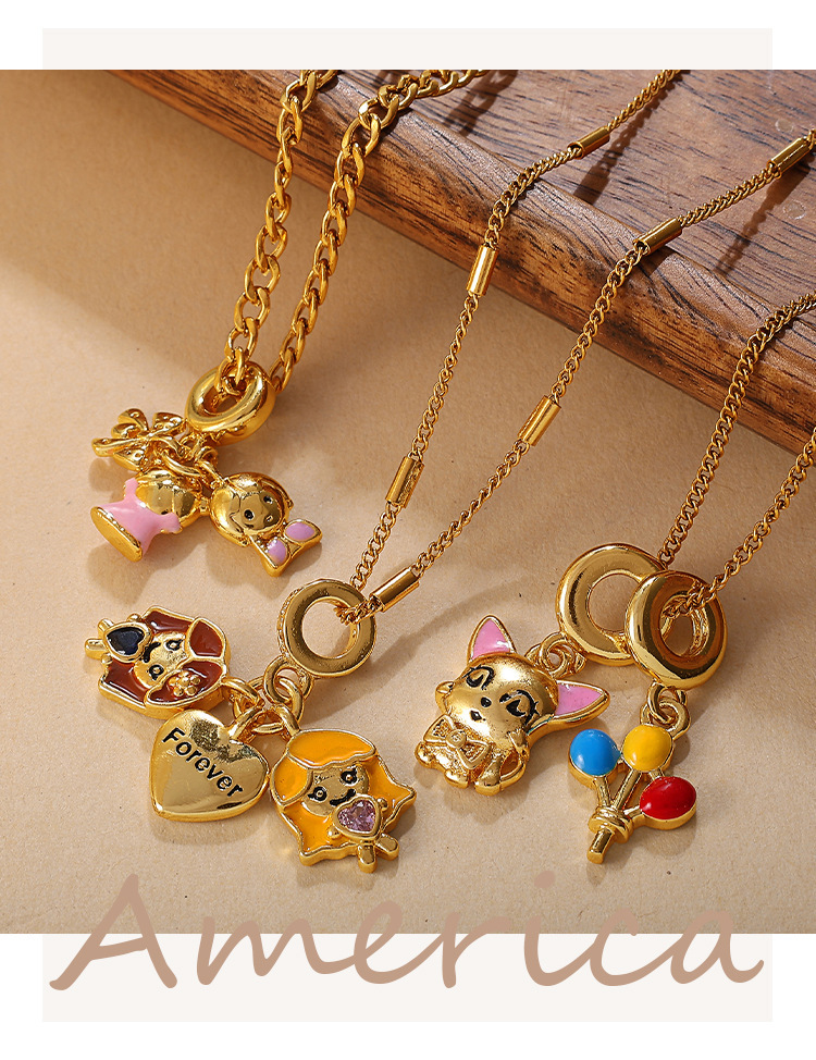 Retro Style Fox Pendant Necklace For Girls Heavy Design Stainless Steel Fashionable OIL Drop DIY Jewelry Accessories