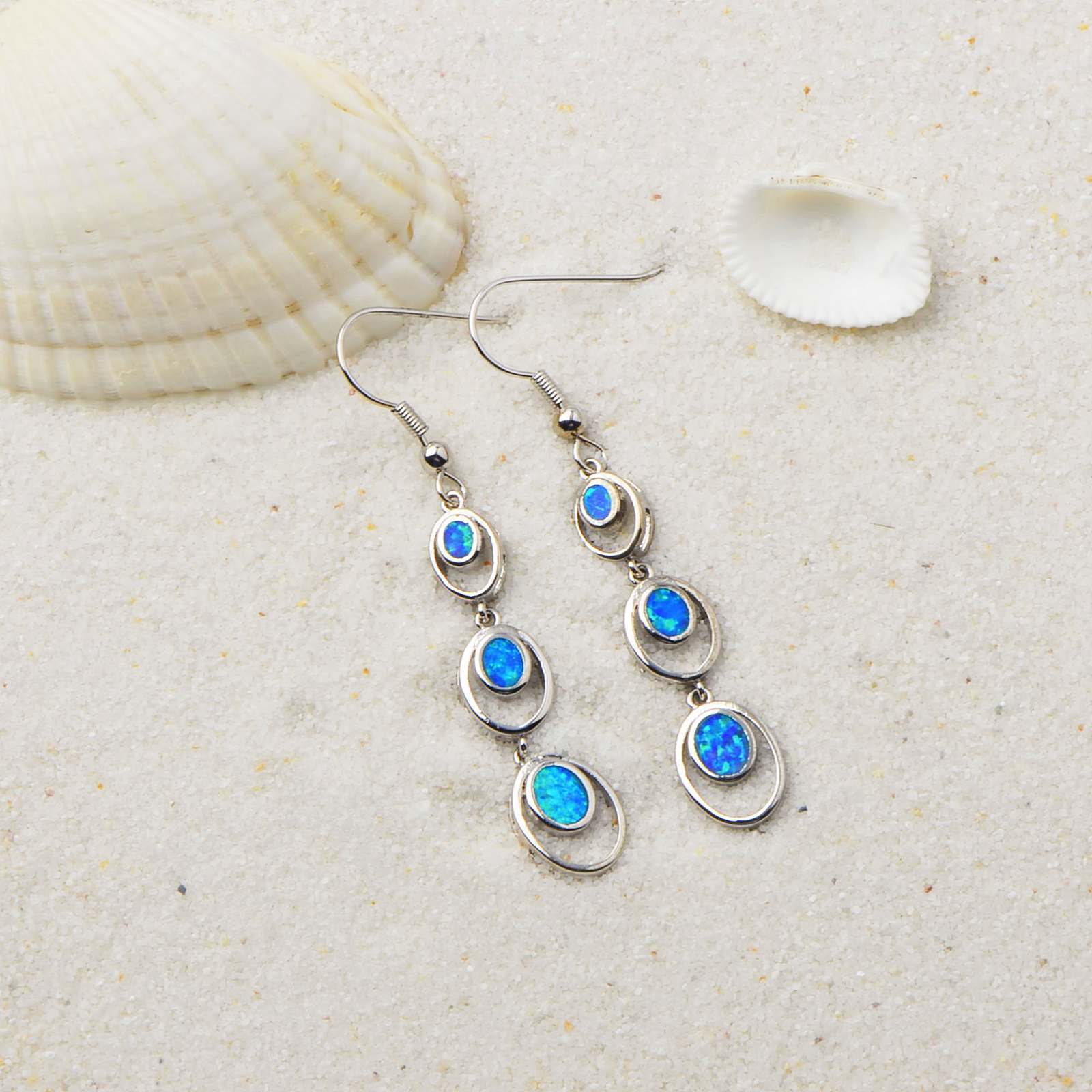 Simple Round Opal Dangle Earrings  Style TikTok Ins Fashion Peruvian Opal Drop Earrings Jewelry Accessories
