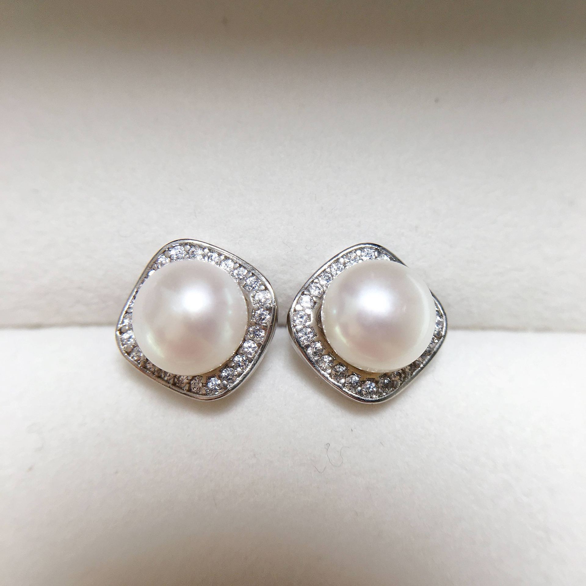 Natural Freshwater Pearl Earrings For Women Square Shape High-End Zircon Pearl Fashionable Wedding Jewelry Accessories