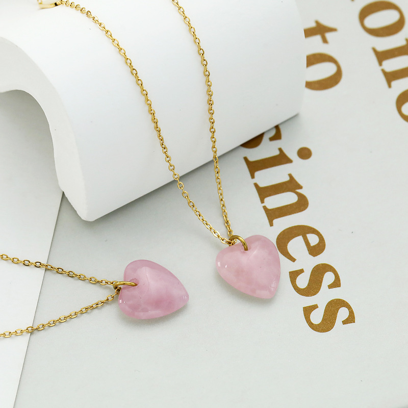 Wholesale Jewelry Fashion Heart Shape 304 Stainless Steel Natural Stone 18K Gold Plated Gold Plated Stainless Steel Necklaces
