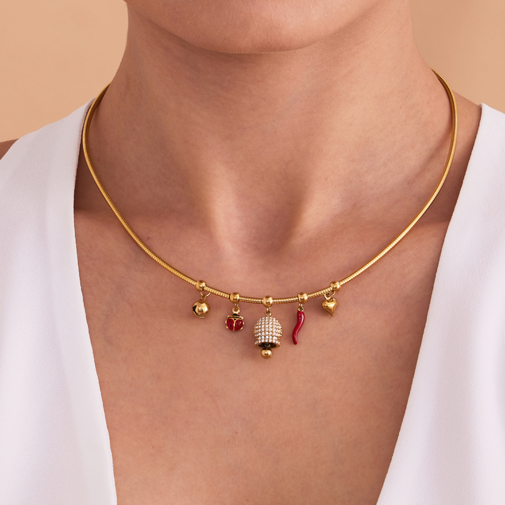 Stainless Steel DIY Bell Bee Zircon Small Pepper Heart Multi-Accessories Necklace 18K Gold Plated Fashion Versatile Luxury Jewelry Set