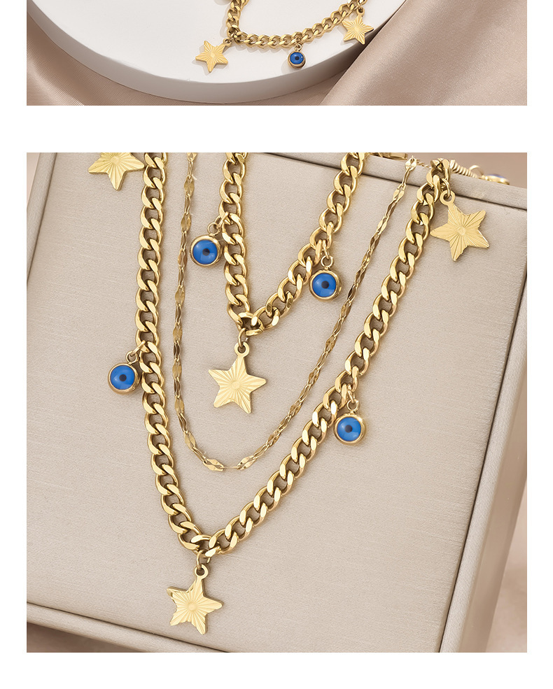 Titanium Steel Necklace Set, Thick Chain And Star Pendant, Unisex Black Check Jewelry Accessories