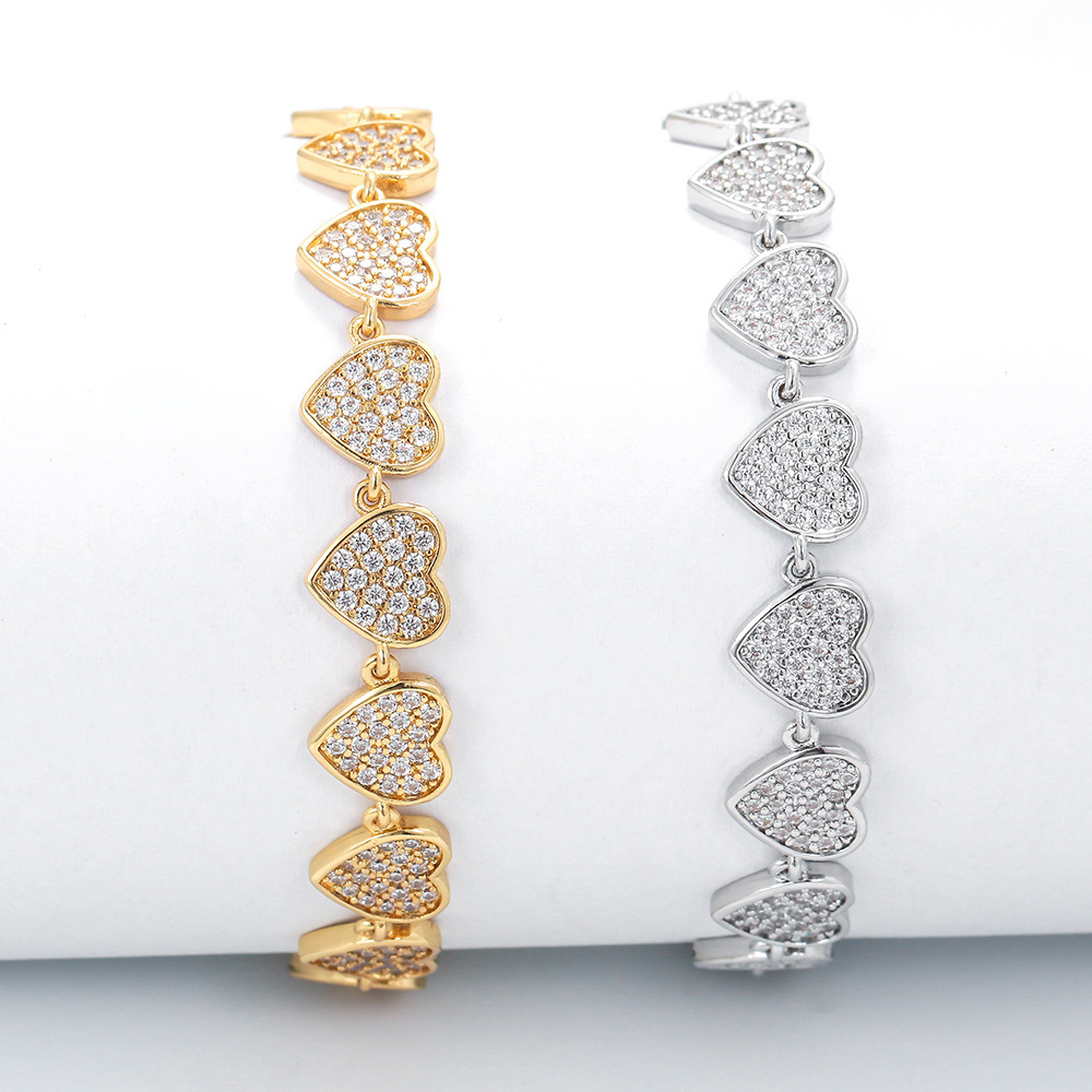 Fashion Full Row Of Peach Heart-shaped Copper Zircon Bracelet Wholesale