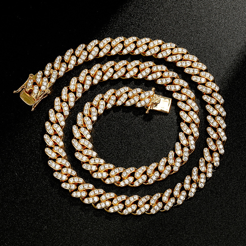 Trendy Gold Plated Cuban Link Necklace True Gold Electroplating Hip Hop Men's Necklace Diamond Embedded Round And Ring Style