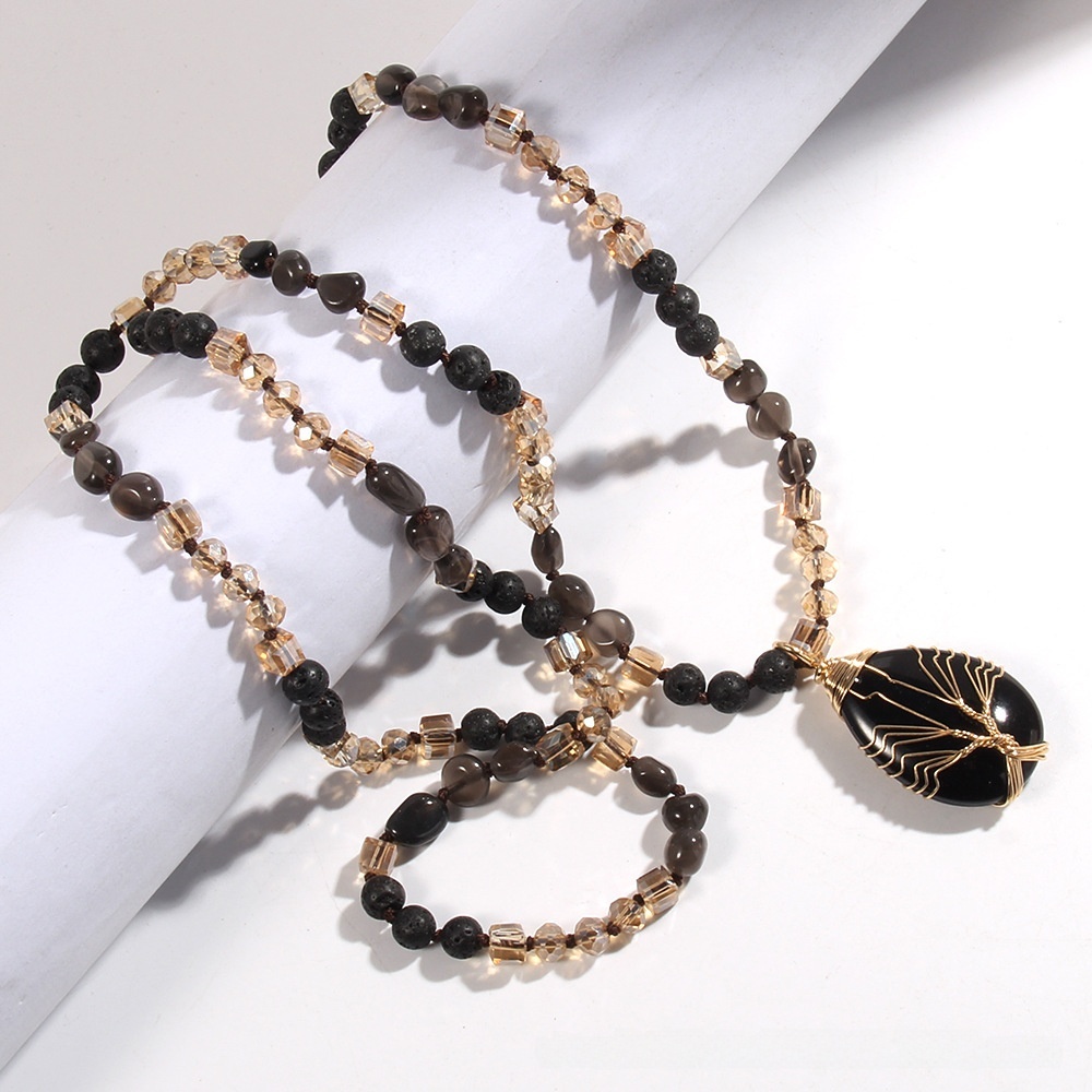 Constellation Water Drop Natural Stone Glass Bohemian Style Pendant Necklace Women's Jewelry Accessories