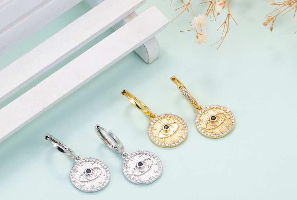 Fashion Micro-inlaid Zircon Eyes Round Brand Pendant Earrings Wholesale